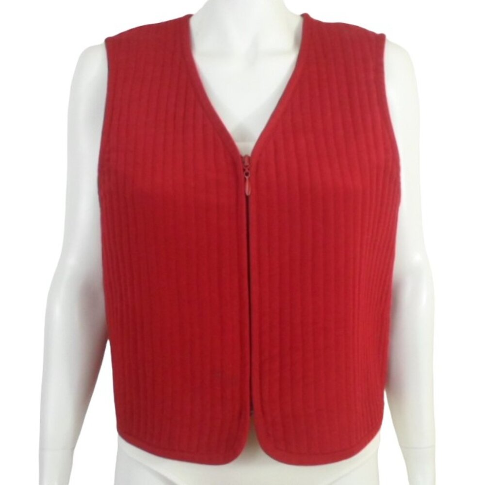 Vintage Finity Naturals Red 100% Silk Quilted Insulated Zip Vest